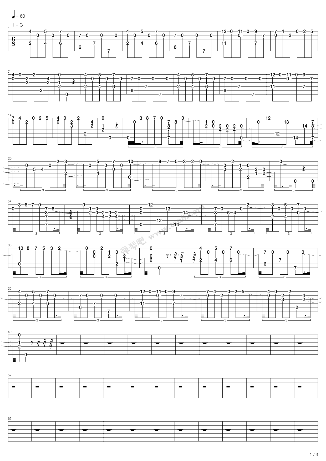 《泪》吉他谱-C大调音乐网