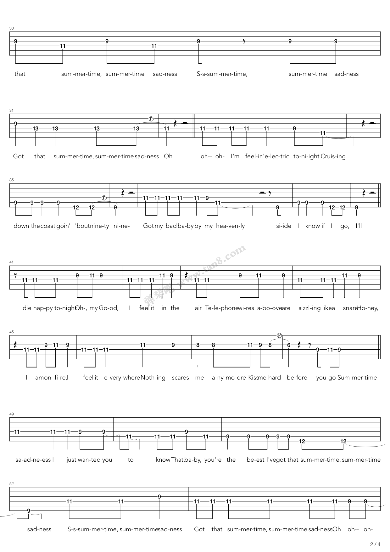 《Summertime Sadness》吉他谱-C大调音乐网
