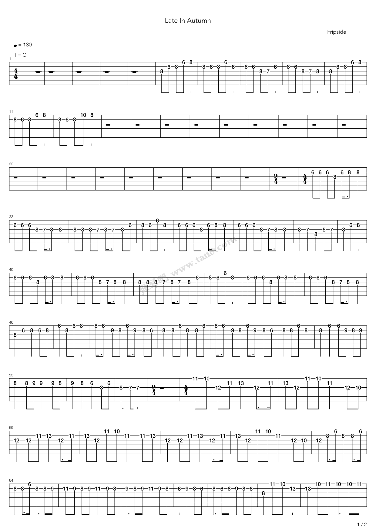 《某科学的超电磁炮 插曲 - Late In Autumn》吉他谱-C大调音乐网