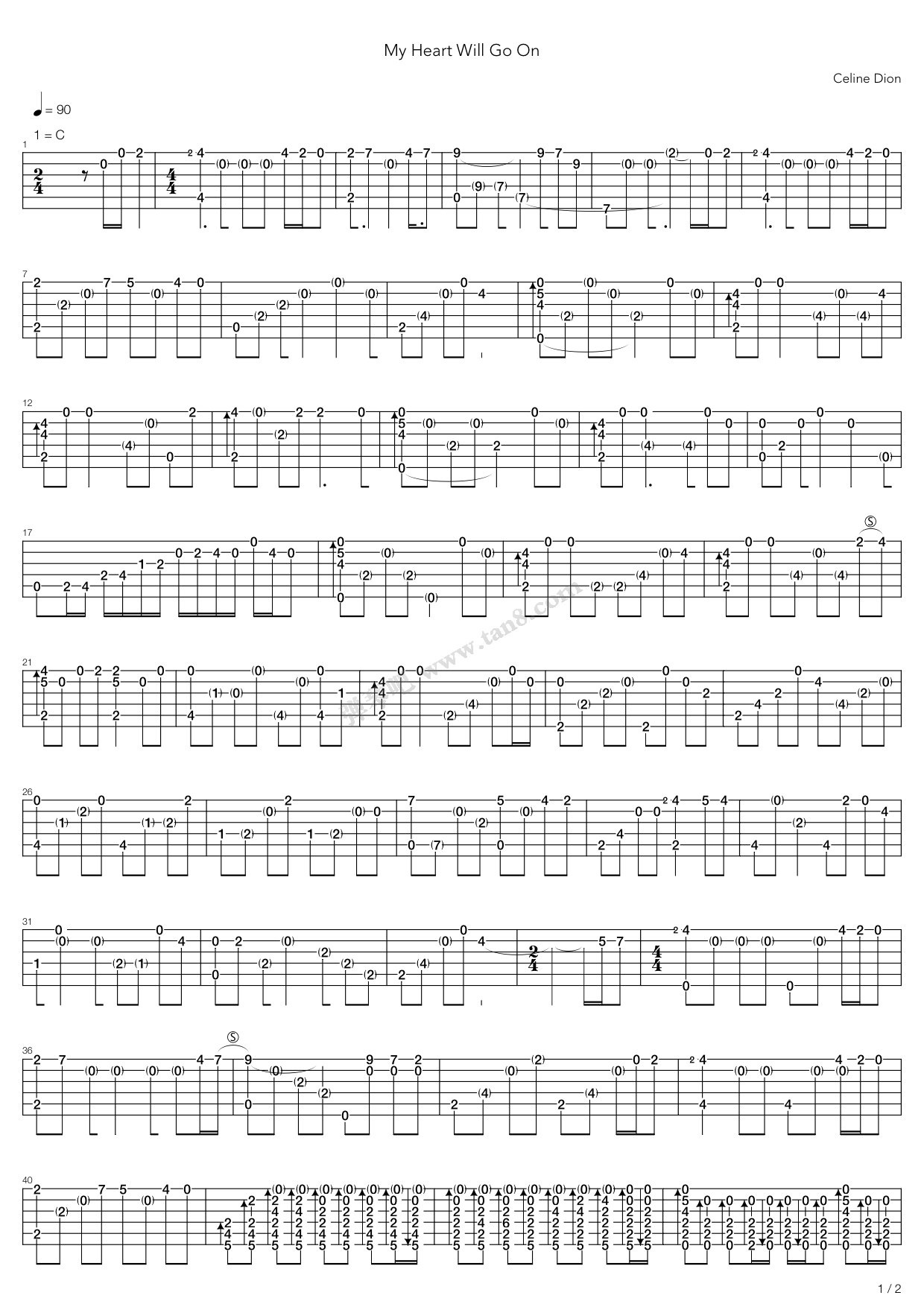 《My Heart Will Go On》吉他谱-C大调音乐网