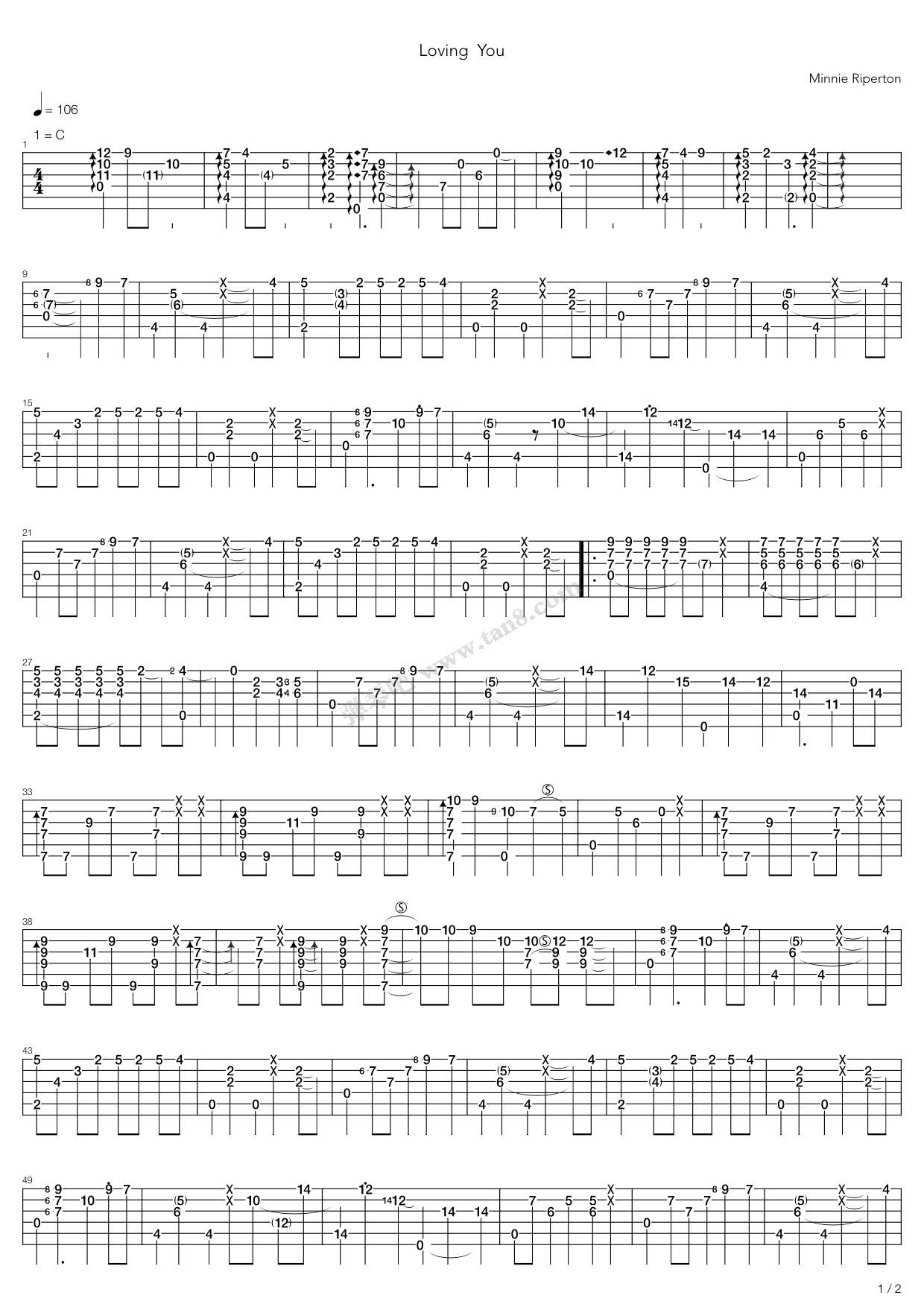 《Loving You-独奏 指弹》吉他谱-C大调音乐网