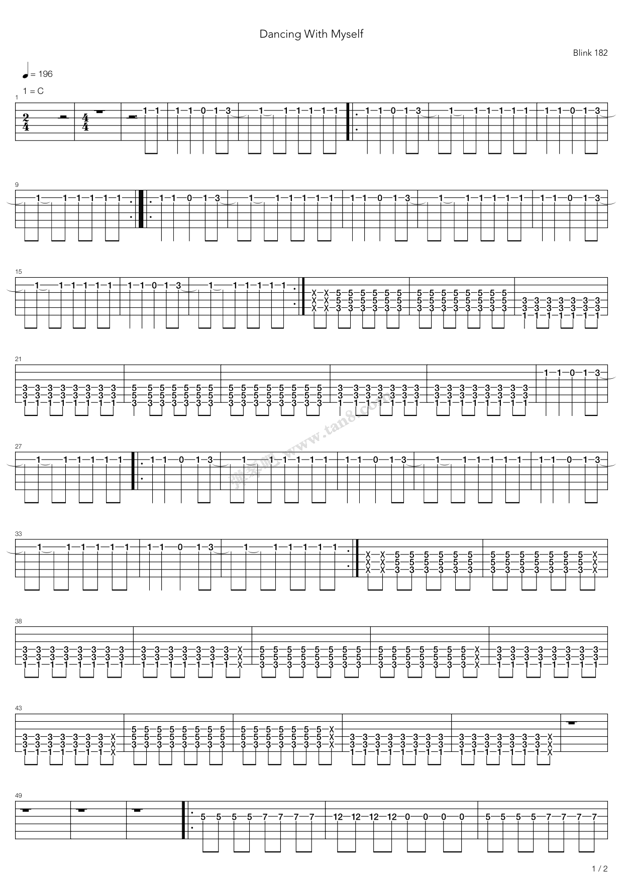 《Dancing With Myself》吉他谱-C大调音乐网