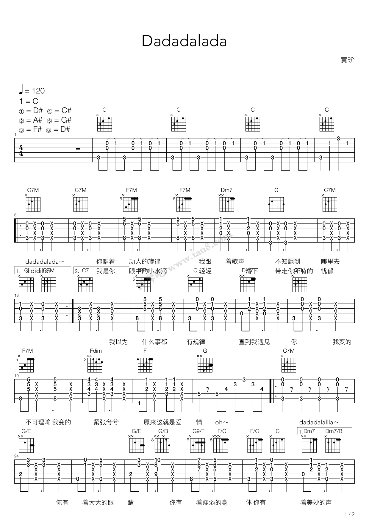 《Dadadalada》吉他谱-C大调音乐网