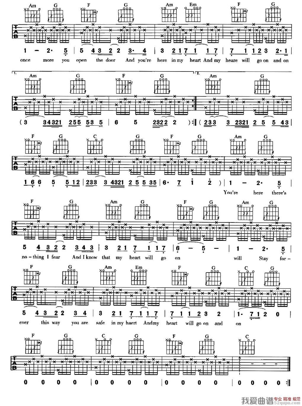 《席琳·迪翁《我心永恒》吉他谱/六线谱》吉他谱-C大调音乐网