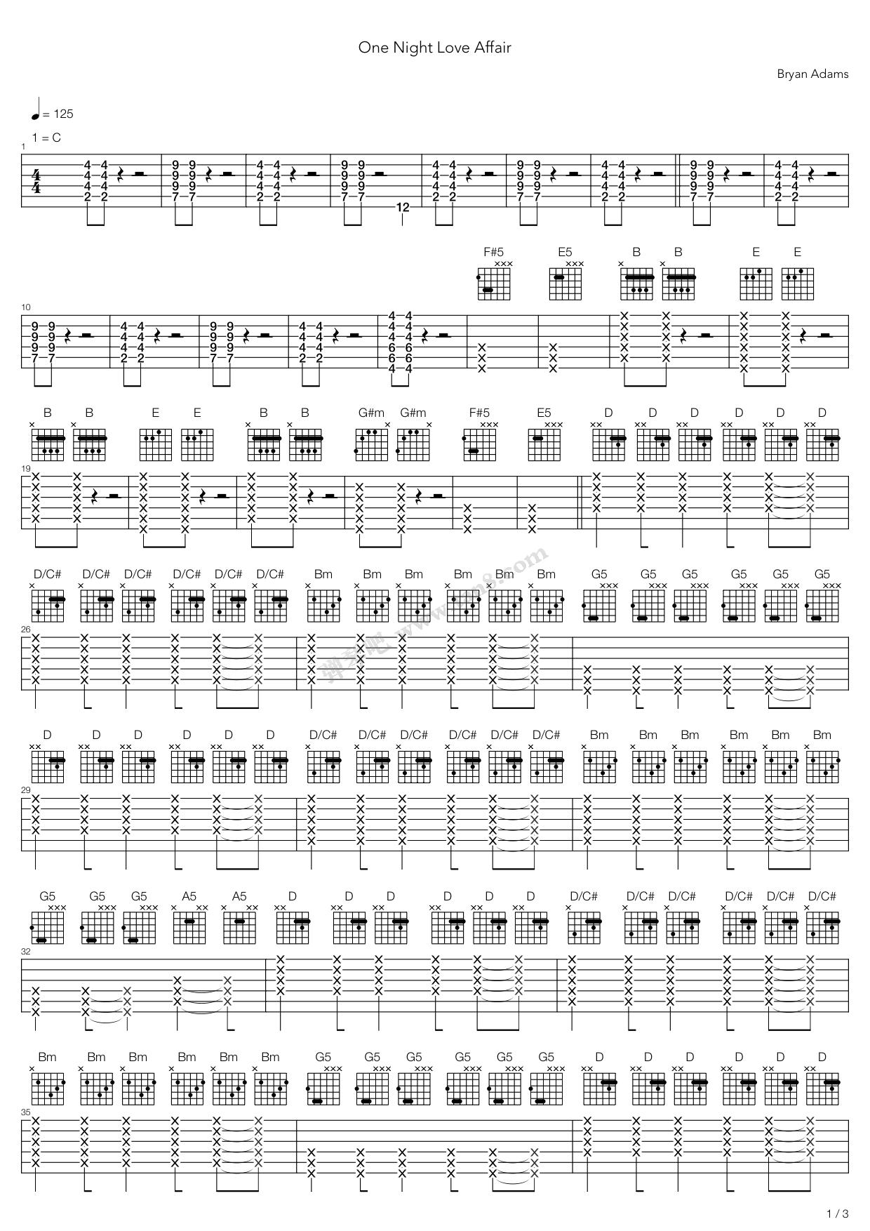 《One Night Love Affair》吉他谱-C大调音乐网