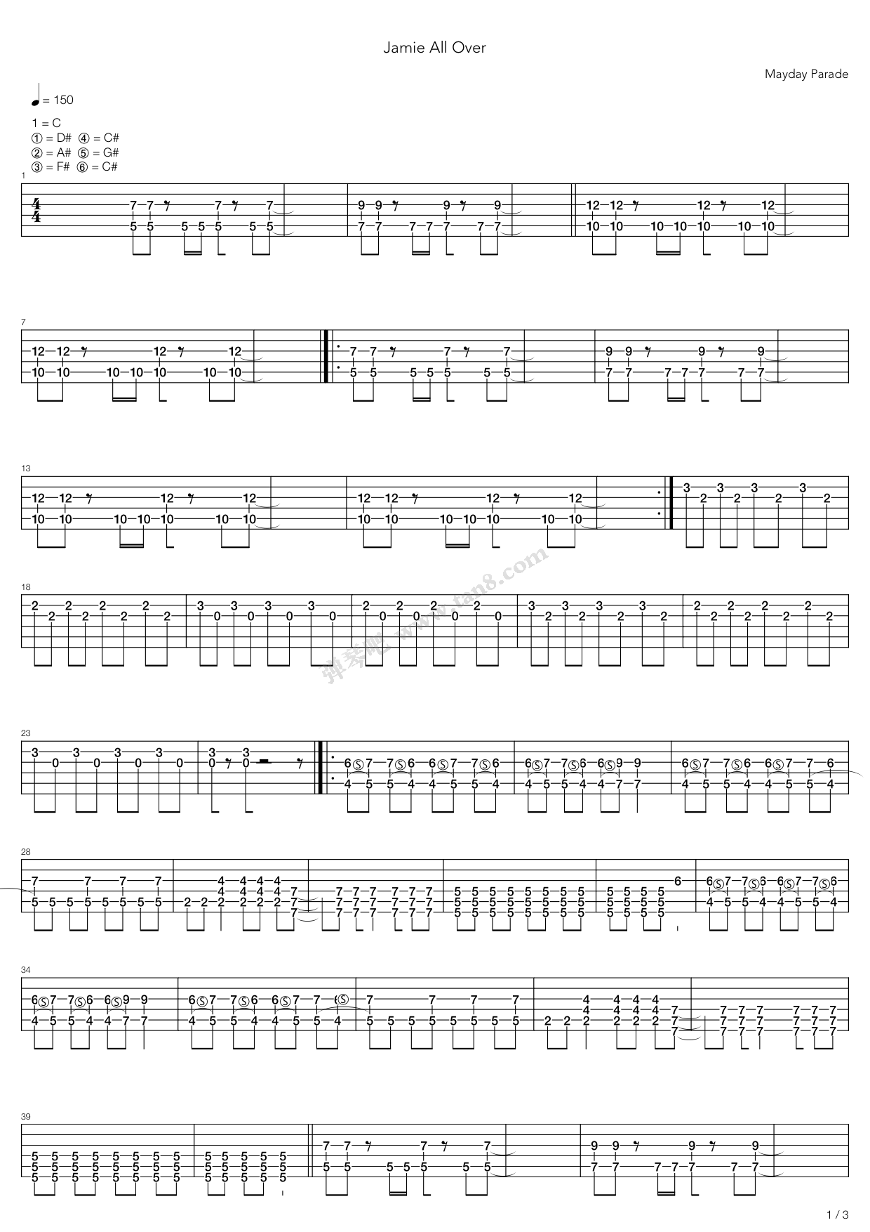 《Jamie All Over》吉他谱-C大调音乐网