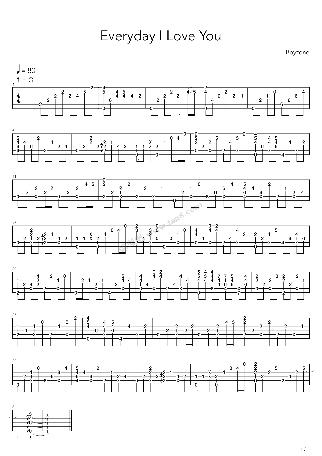 《Everyday I Love You》吉他谱-C大调音乐网