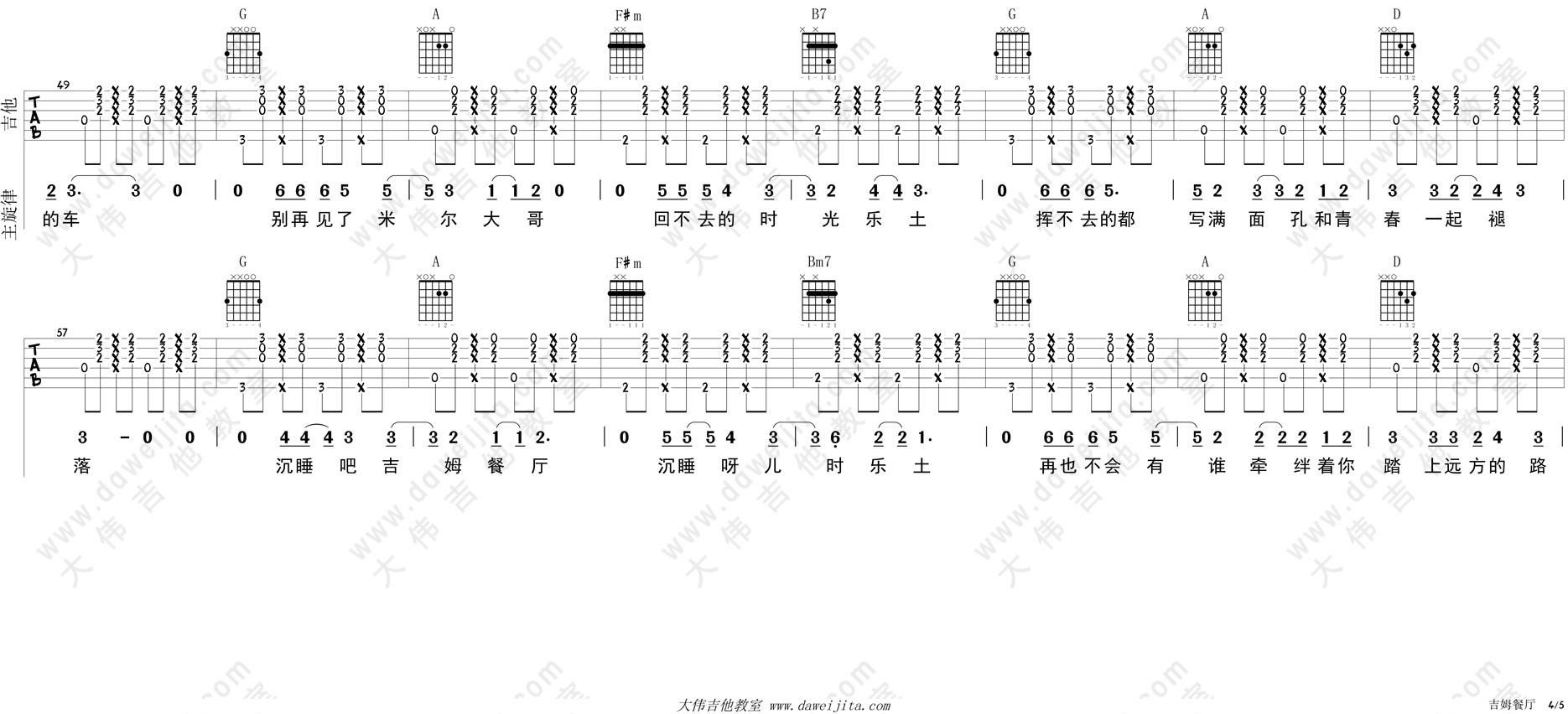 《吉姆餐厅》吉他谱-C大调音乐网