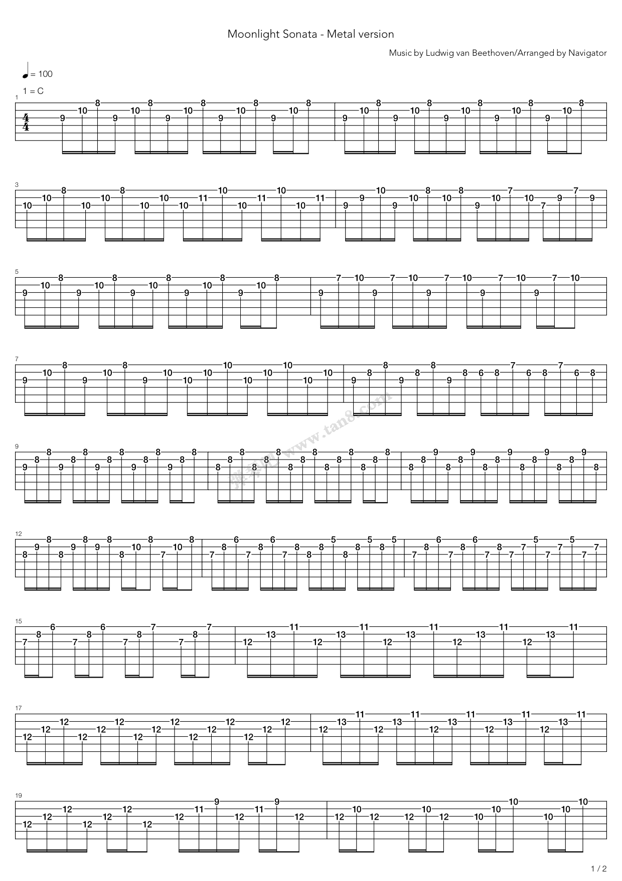 《月光奏鸣曲(Metal Version)》吉他谱-C大调音乐网