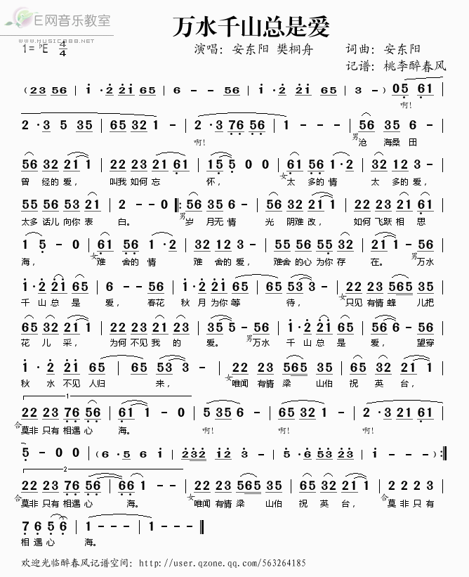 《万水千山总是爱——安东阳 樊桐舟（简谱）》吉他谱-C大调音乐网