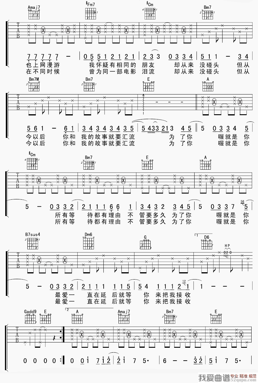 《周笔畅《为了认识你》吉他谱/六线谱》吉他谱-C大调音乐网