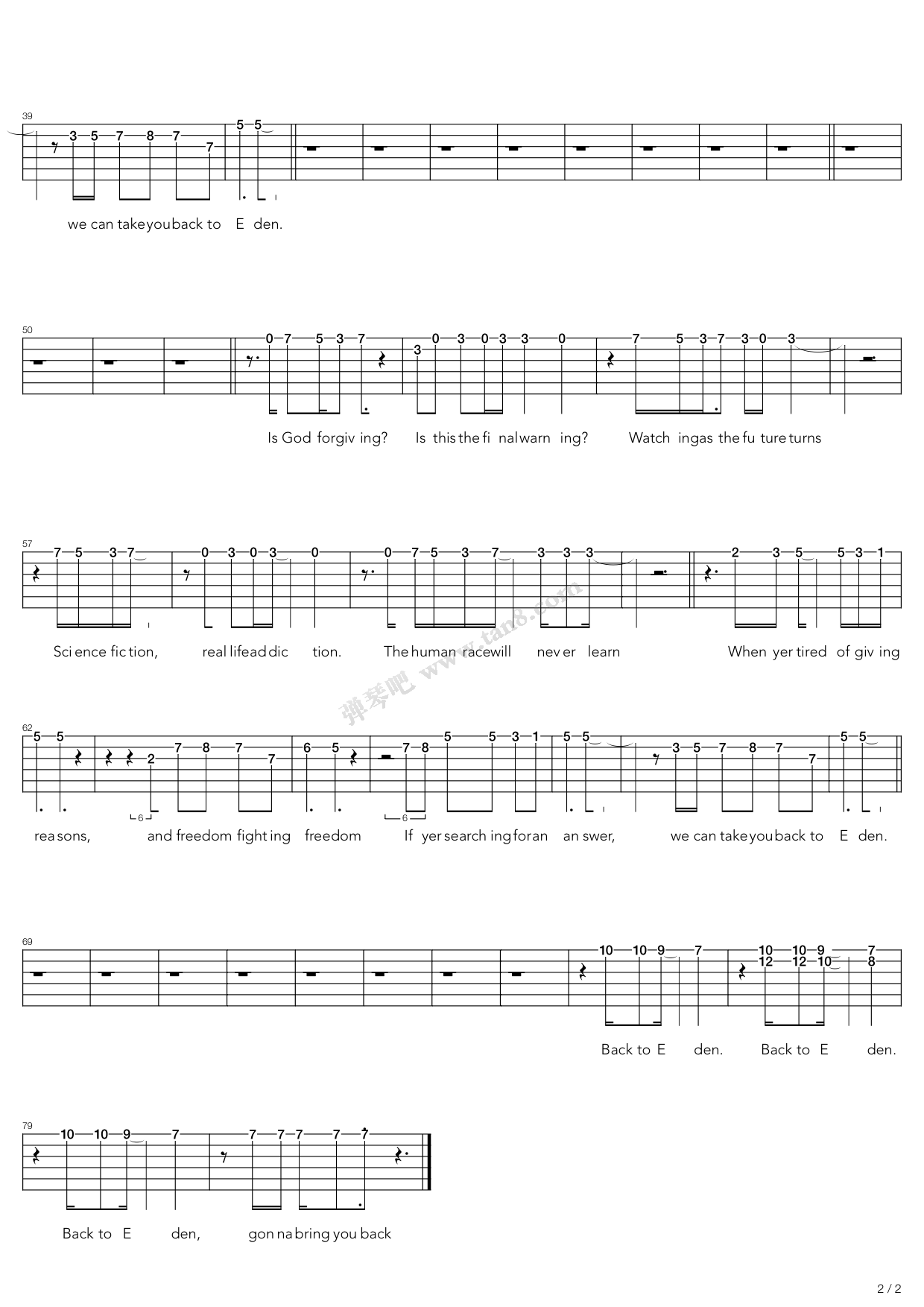 《Back To Eden》吉他谱-C大调音乐网
