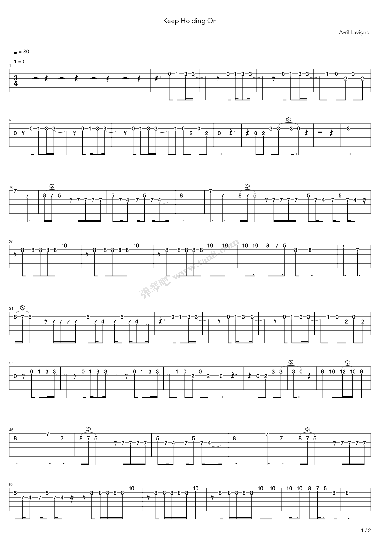 《Keep Holding On》吉他谱-C大调音乐网