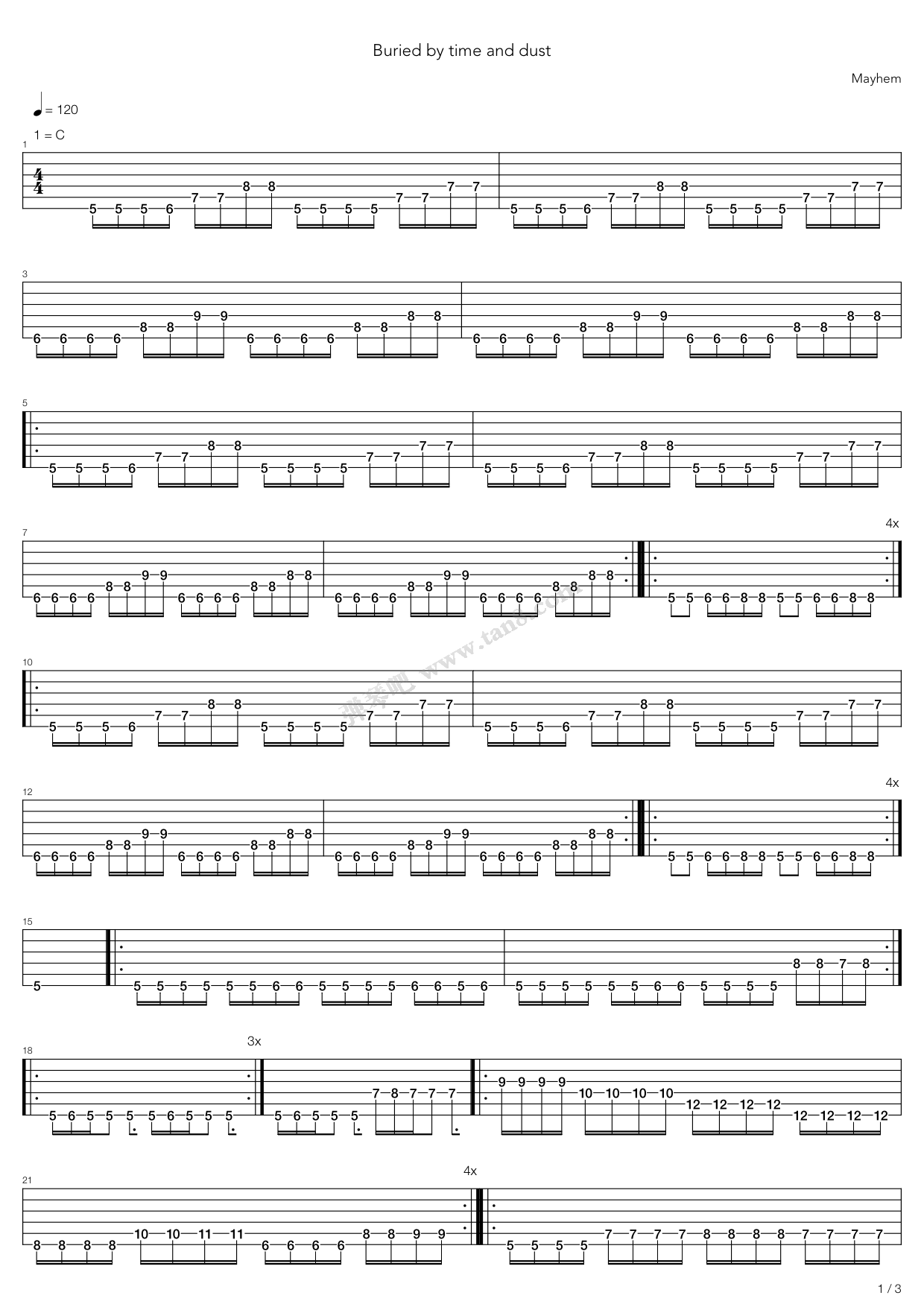 《Buried By Time And Dust》吉他谱-C大调音乐网