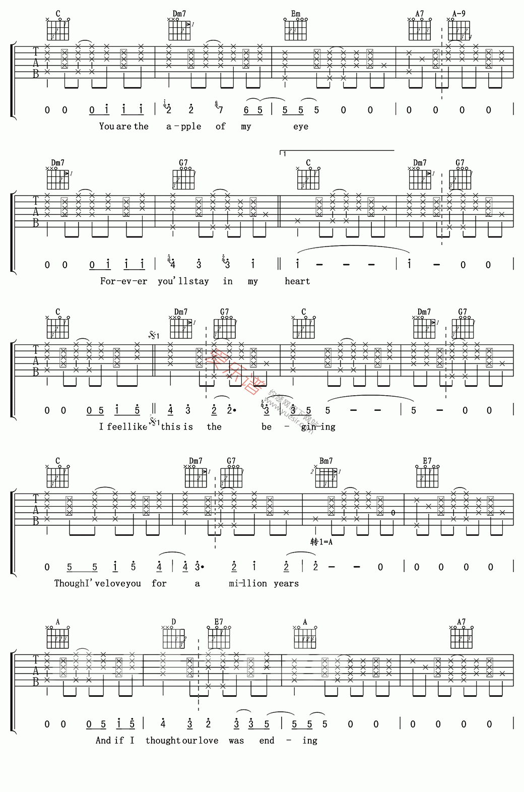 《方大同《You Are The Sunshine of My Life(你是我生命中的阳光)》 吉他》吉他谱-C大调音乐网