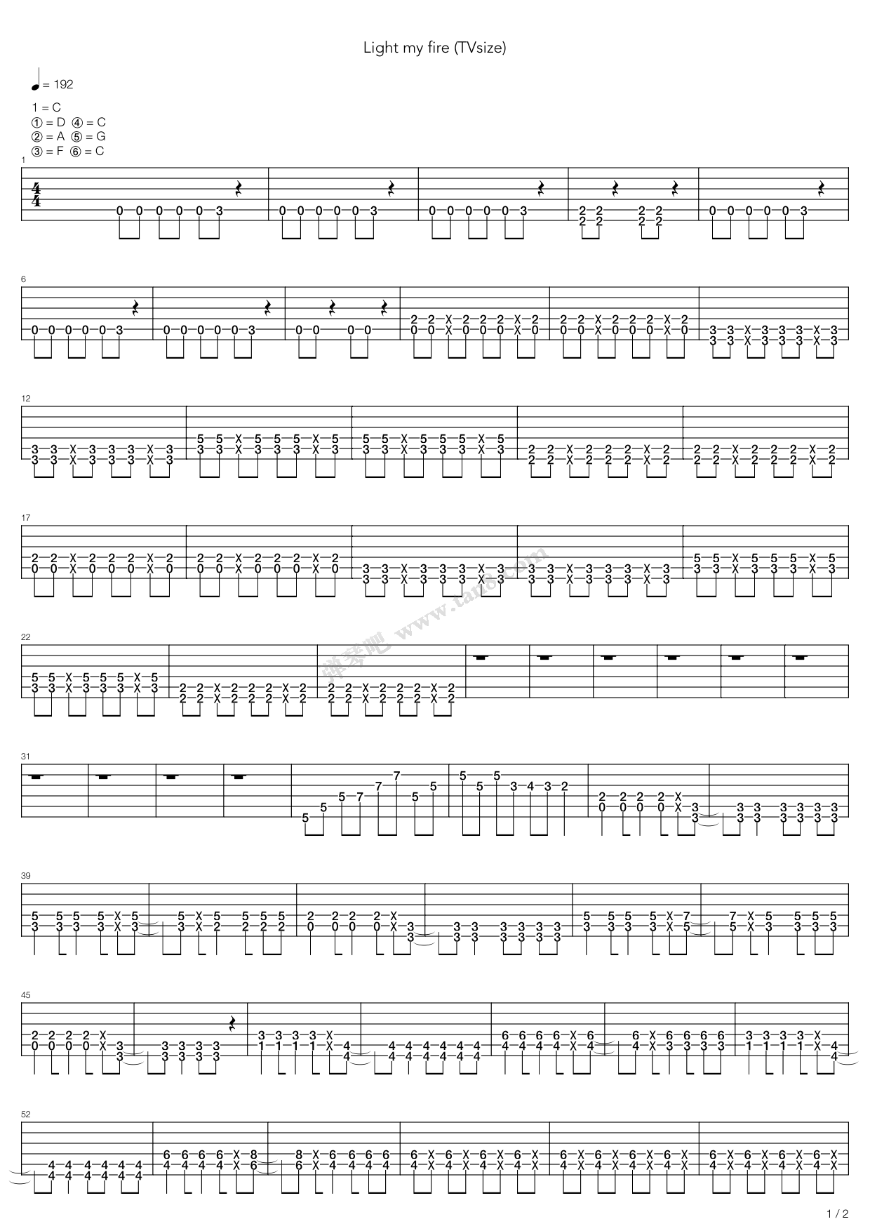 《灼眼的夏娜 - Light My Fire》吉他谱-C大调音乐网