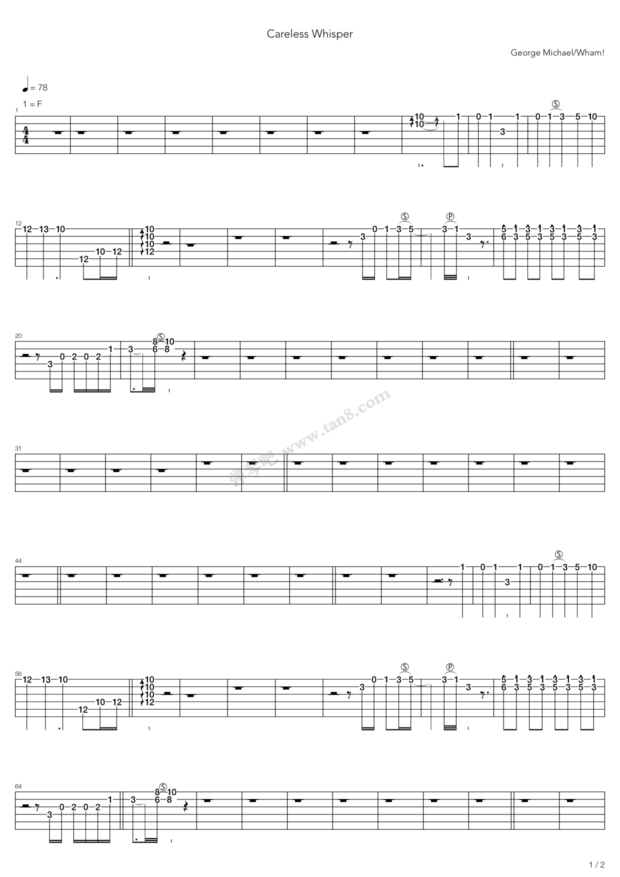 《Careless Whisper》吉他谱-C大调音乐网