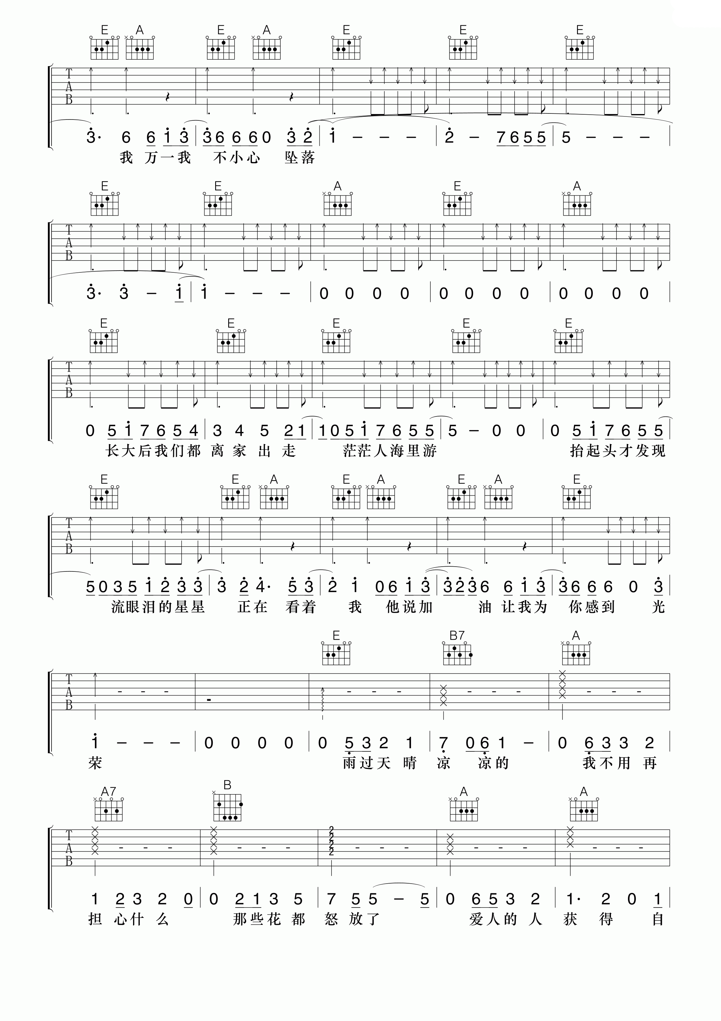 卢广仲 大人中吉他谱-C大调音乐网