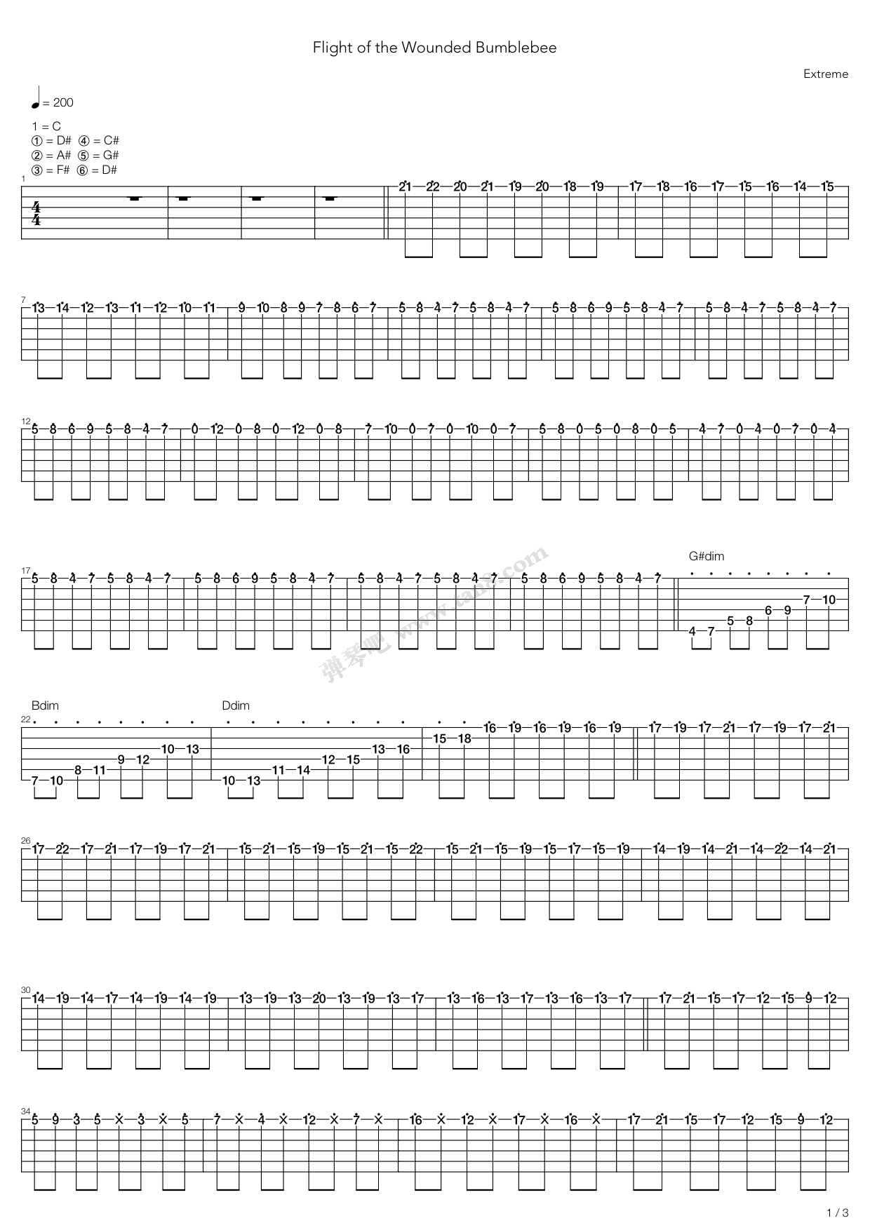 《Flight Of The Wounded Bumblebee》吉他谱-C大调音乐网