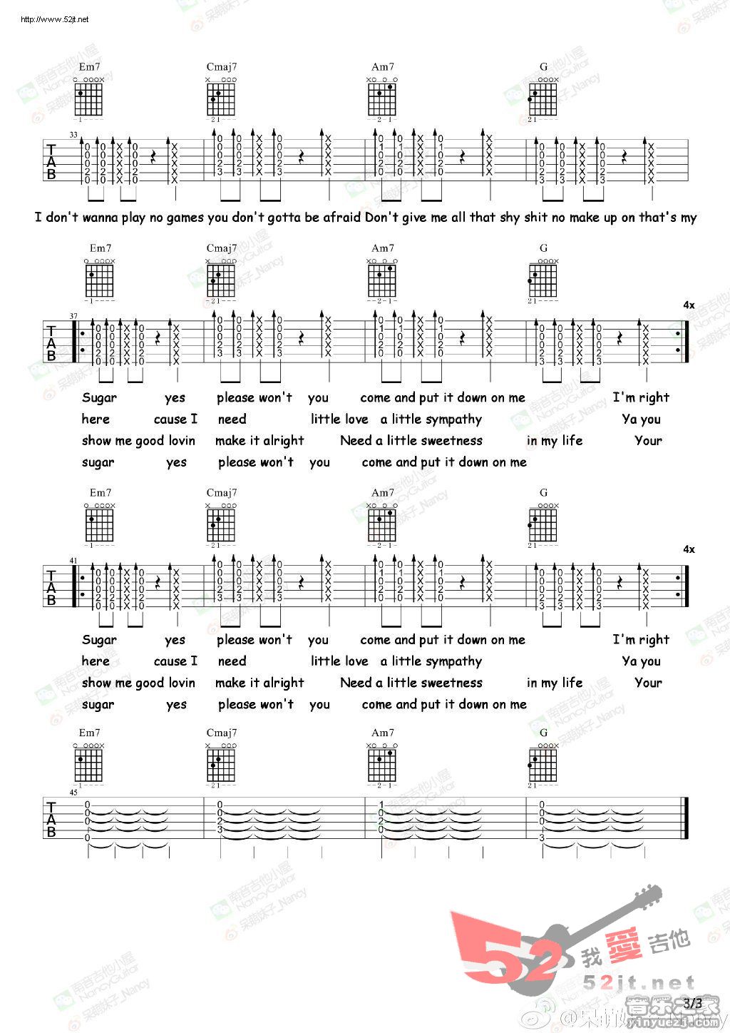 《Sugar Nancy教学吉他谱视频》吉他谱-C大调音乐网