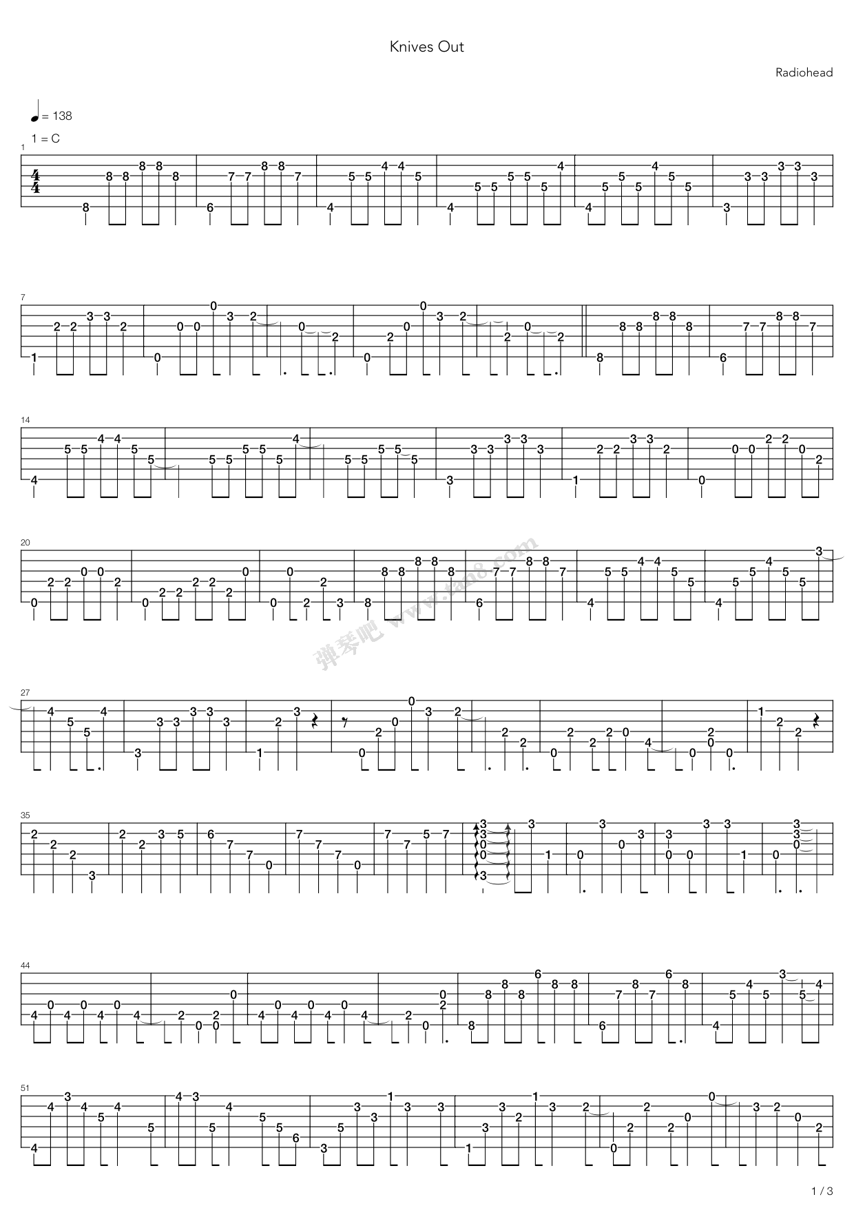 《Knives Out》吉他谱-C大调音乐网