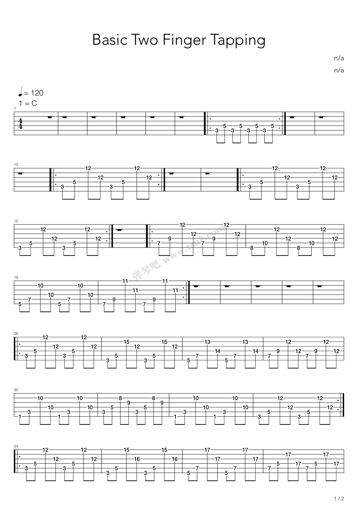 《点弦练习 - Basic Two Finger Tapping》吉他谱-C大调音乐网