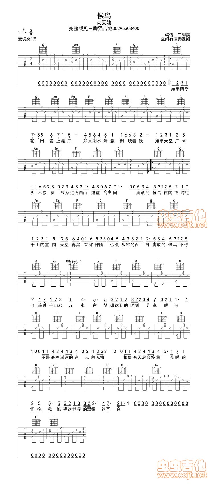 《《候鸟》简单版+前奏》吉他谱-C大调音乐网