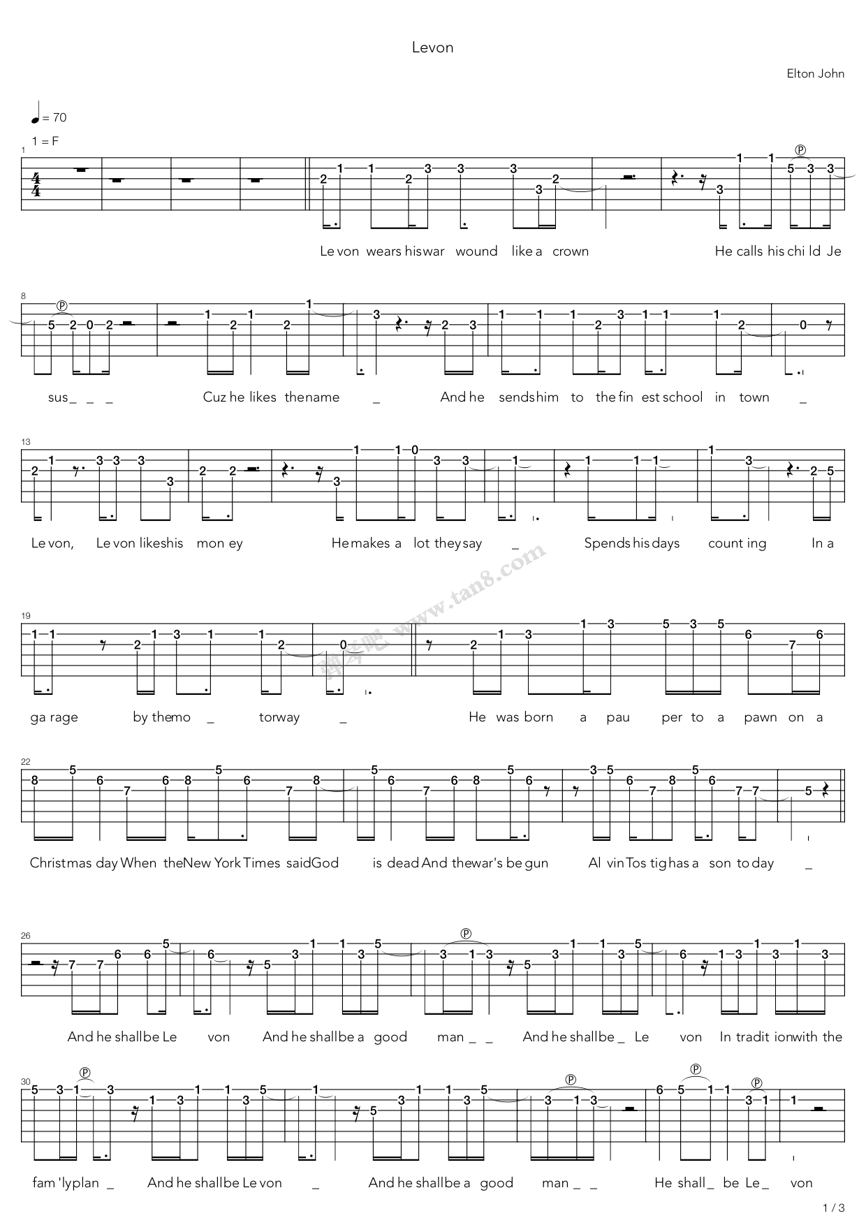 《Levon》吉他谱-C大调音乐网