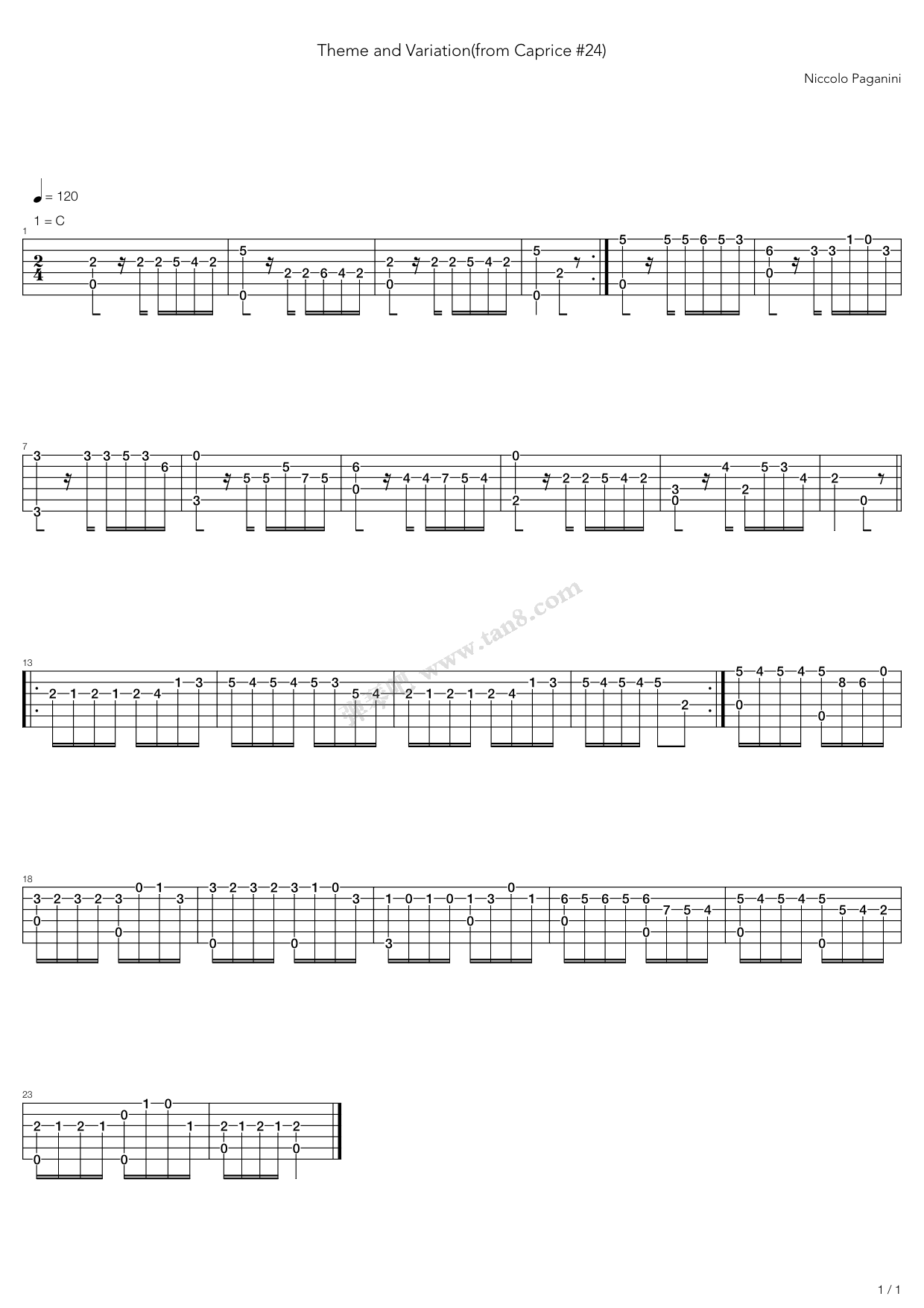 《Theme and Variation(主题变奏曲)》吉他谱-C大调音乐网