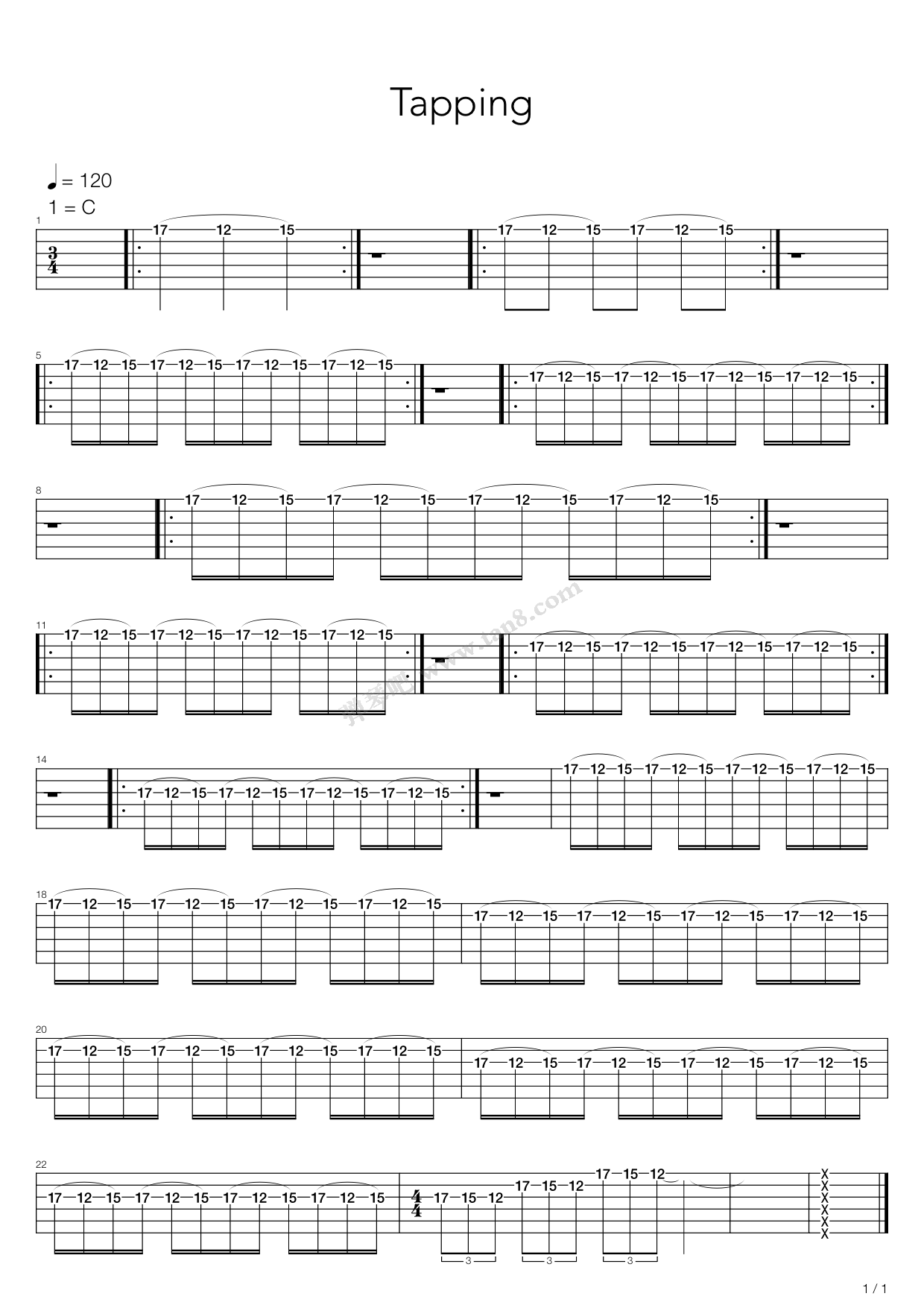 《点弦练习 - Tapping Exercise》吉他谱-C大调音乐网