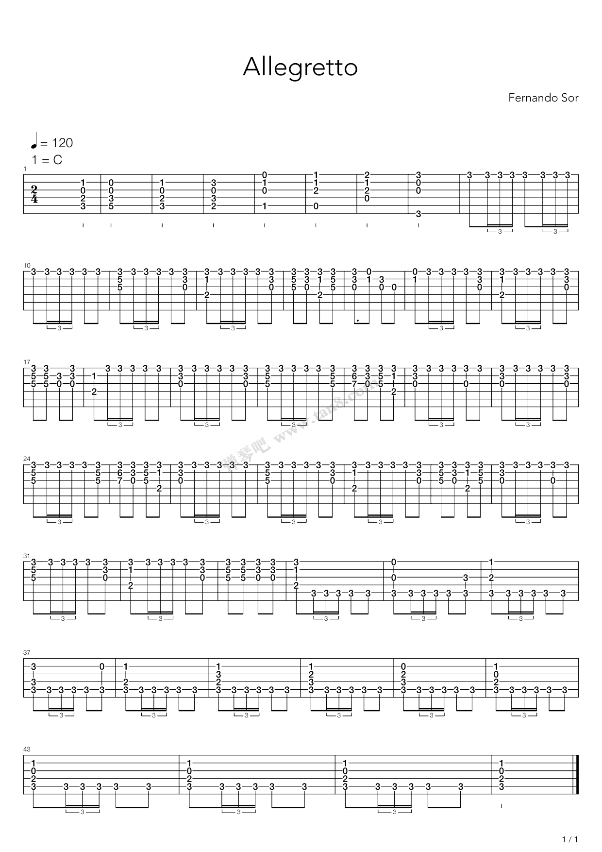 《Allegretto》吉他谱-C大调音乐网