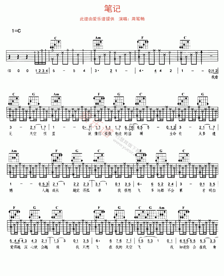 《周笔畅《笔记》》吉他谱-C大调音乐网