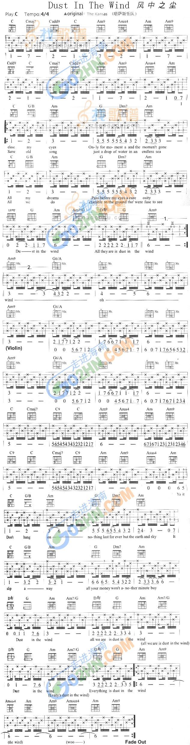 《Dust In The Wind》吉他谱-C大调音乐网