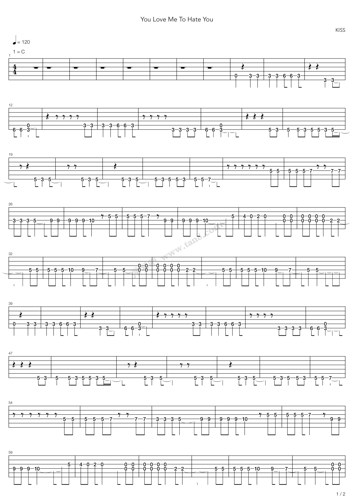 《You Love Me To Hate You》吉他谱-C大调音乐网