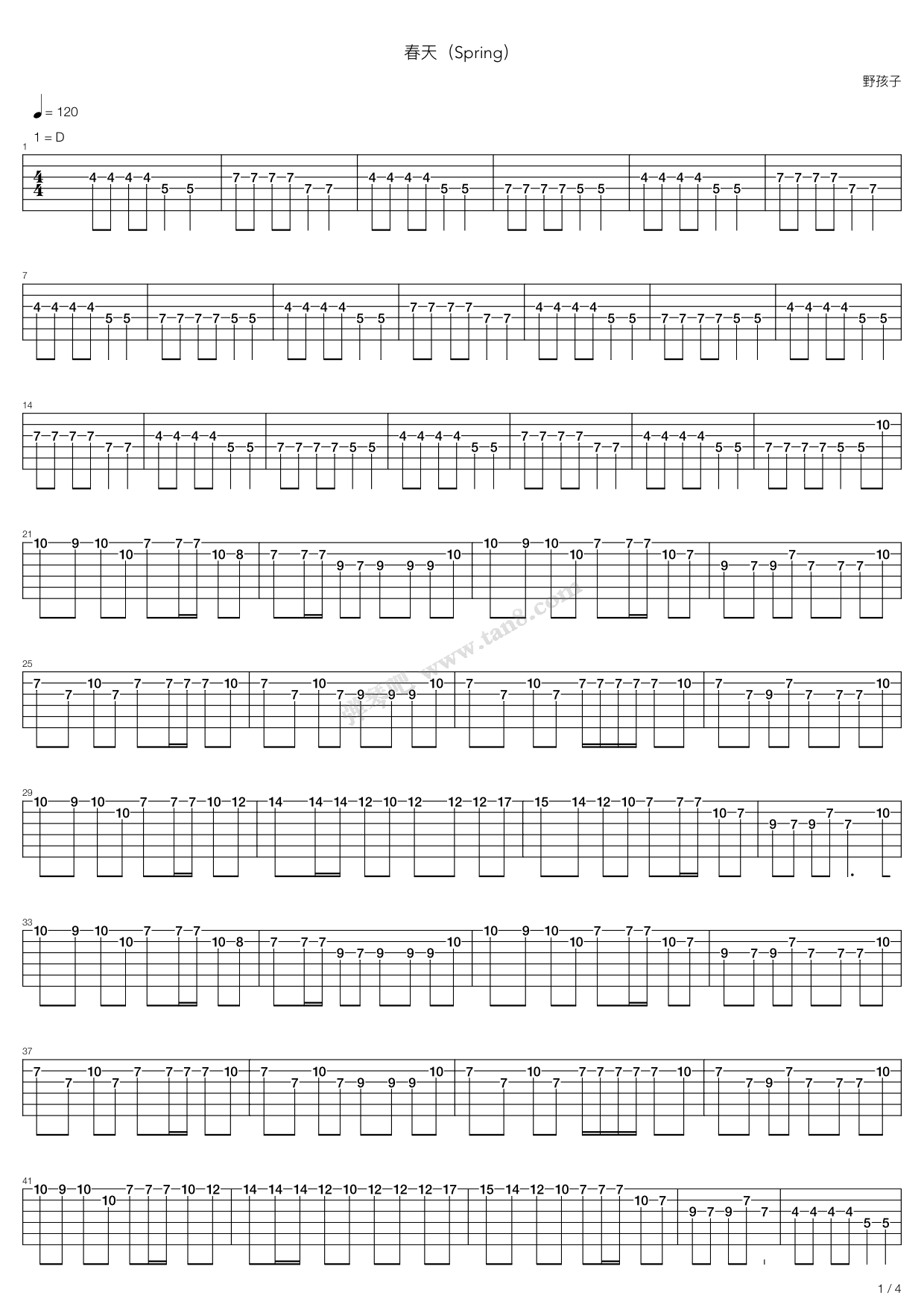 《春天Spring》吉他谱-C大调音乐网