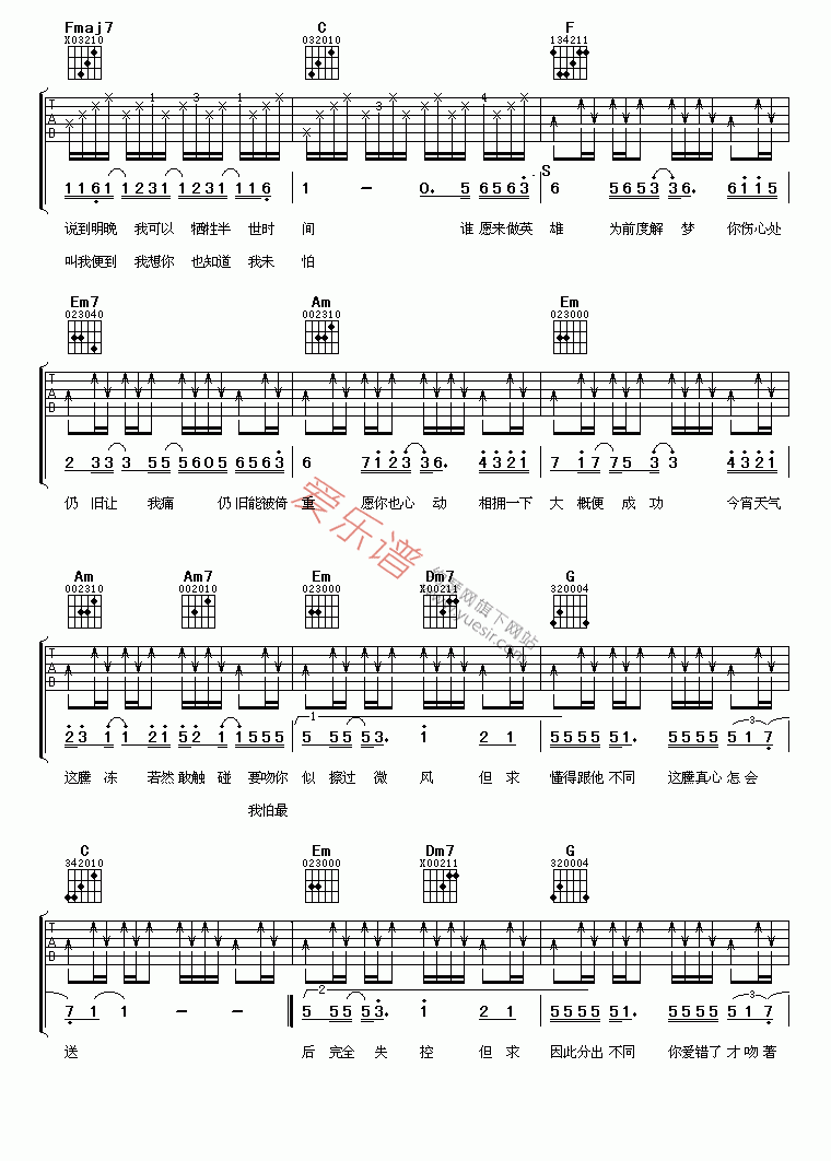 《孙耀威《思前恋后》》吉他谱-C大调音乐网