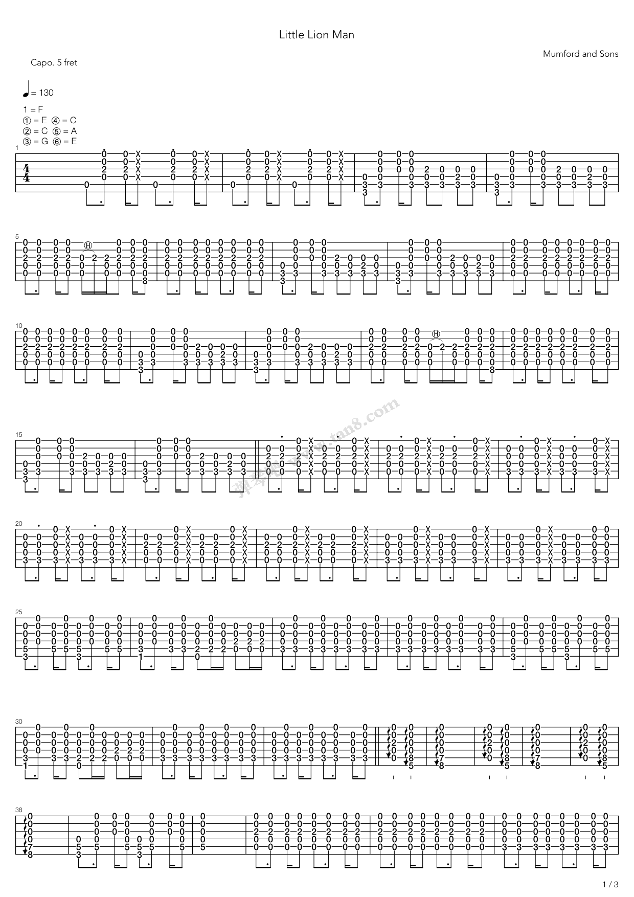 《Little Lion Man》吉他谱-C大调音乐网