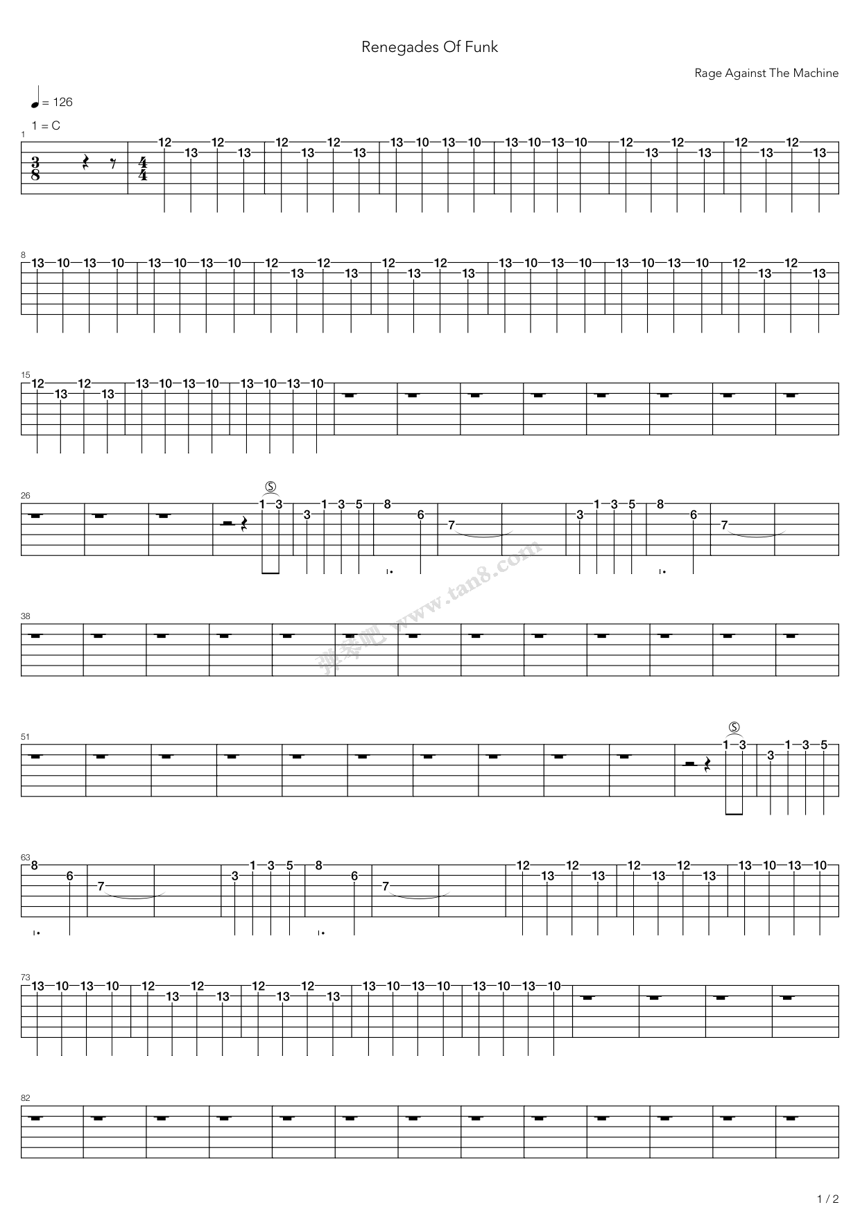 《Renegades Of Funk》吉他谱-C大调音乐网