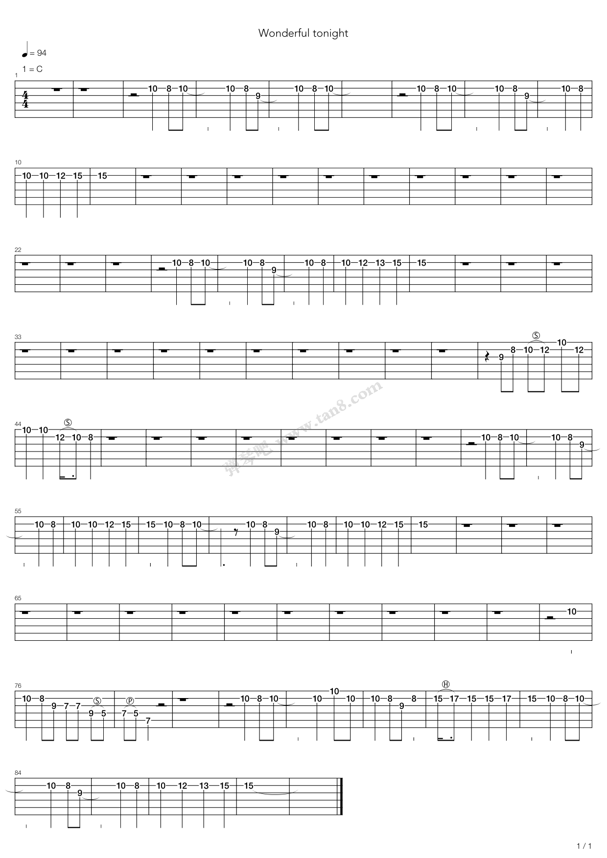 《Wonderful Tonight》吉他谱-C大调音乐网