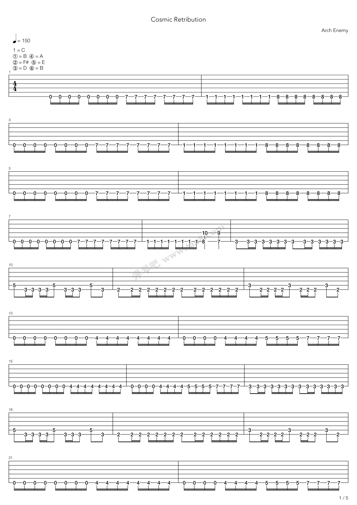 《Cosmic Retribution》吉他谱-C大调音乐网