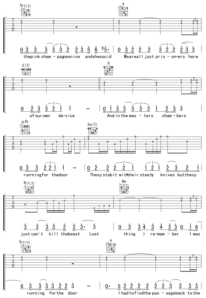 《Hotel California 加州旅馆吉他谱》吉他谱-C大调音乐网