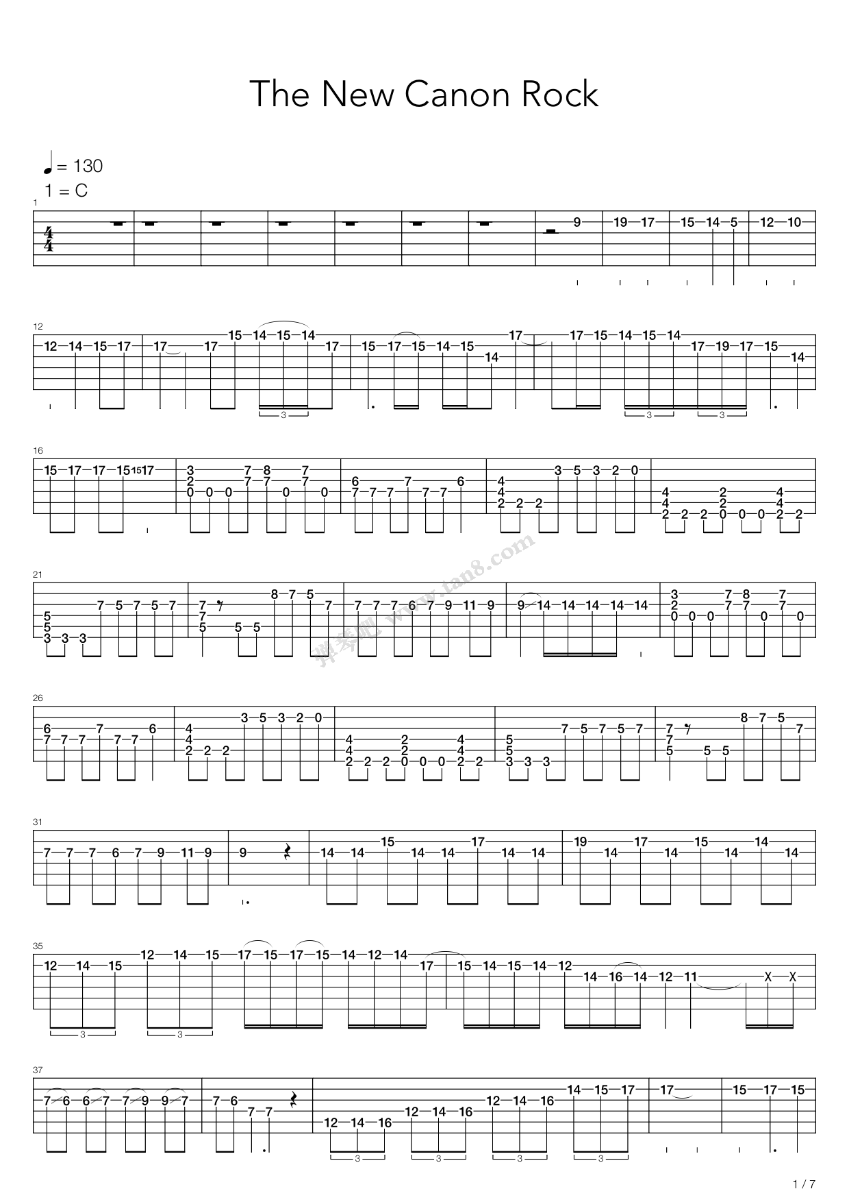 《卡农 摇滚版(Canon Rock)》吉他谱-C大调音乐网