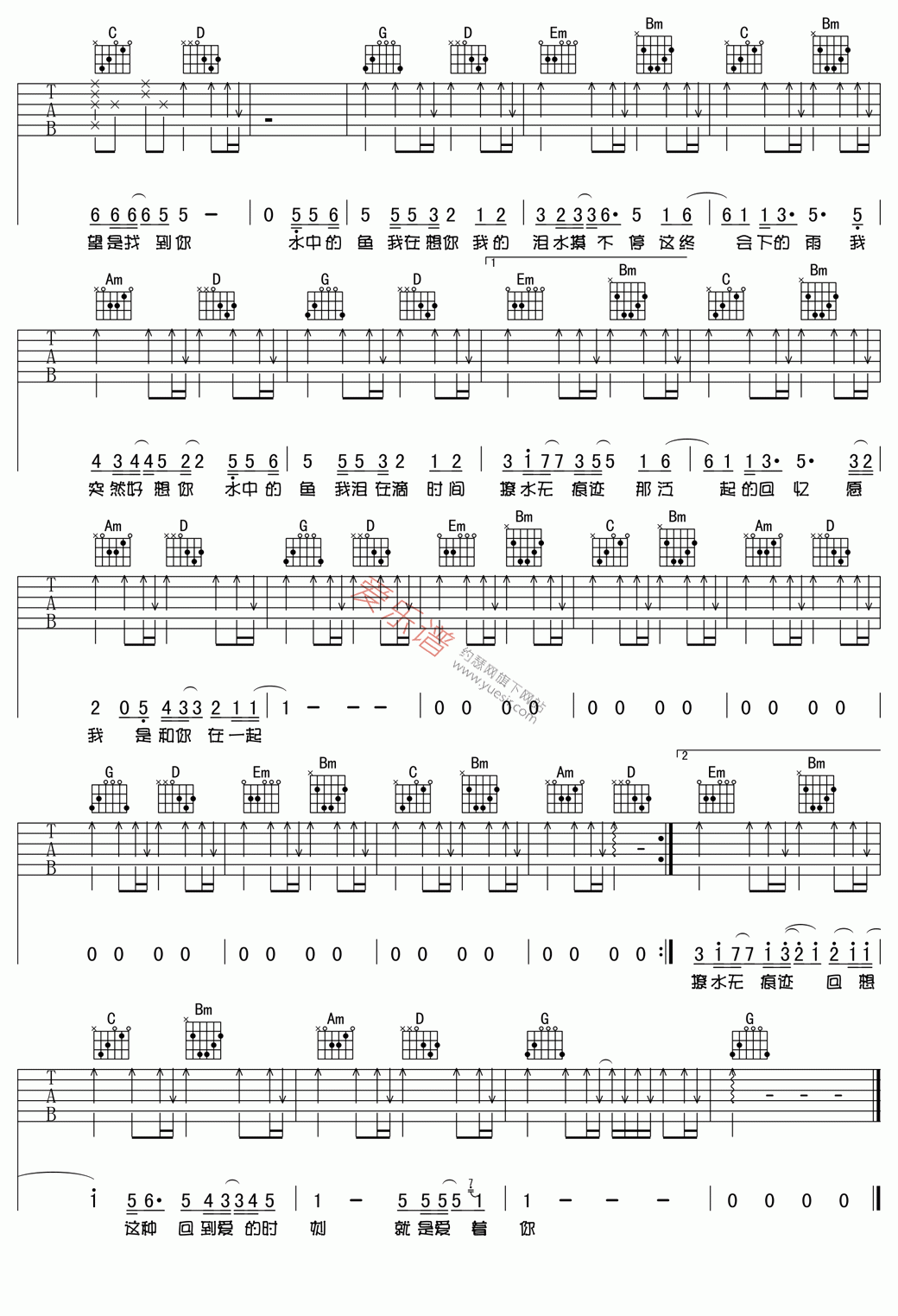 《魏一宁《小鱼》》吉他谱-C大调音乐网