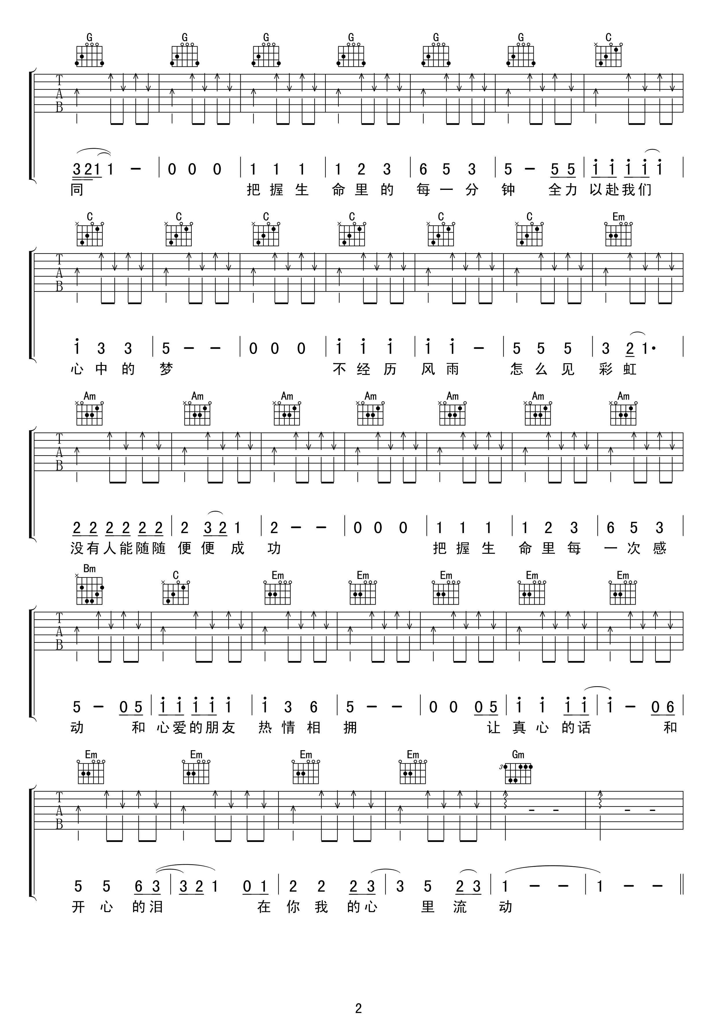 真心英雄吉他谱 C调扫弦版-C大调音乐网