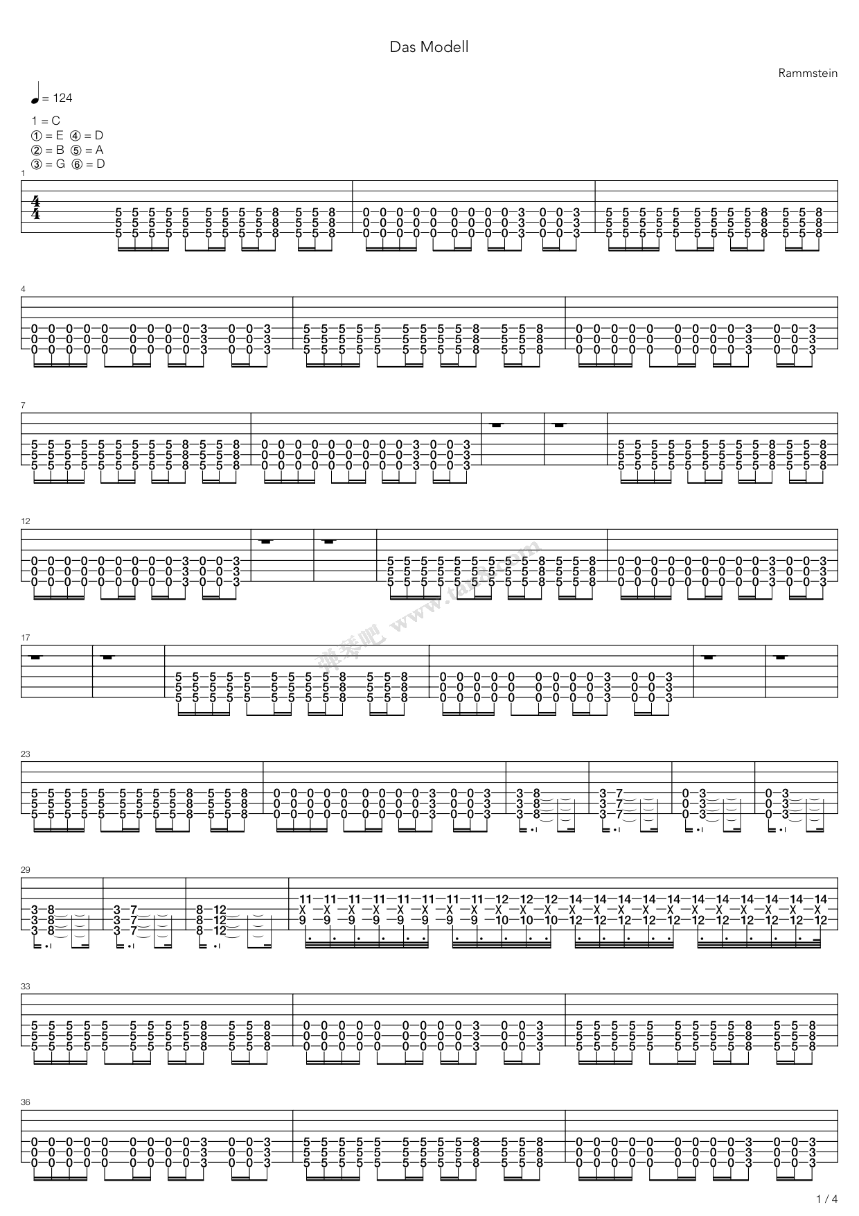 《Das Modell》吉他谱-C大调音乐网