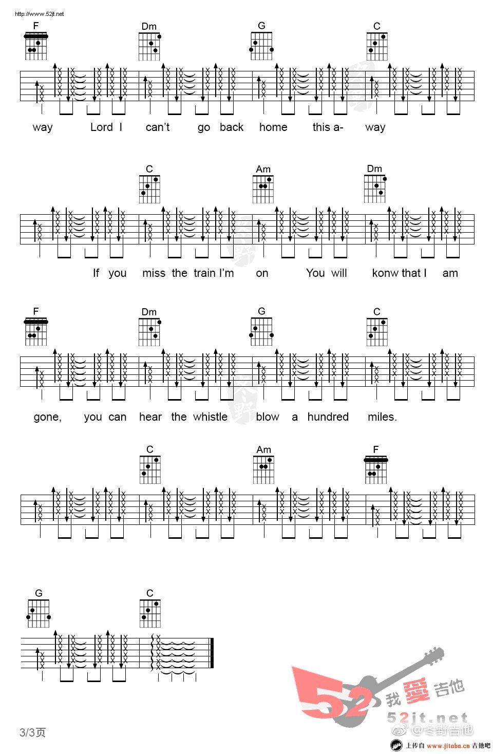《500 miles 醉乡民谣吉他谱视频》吉他谱-C大调音乐网