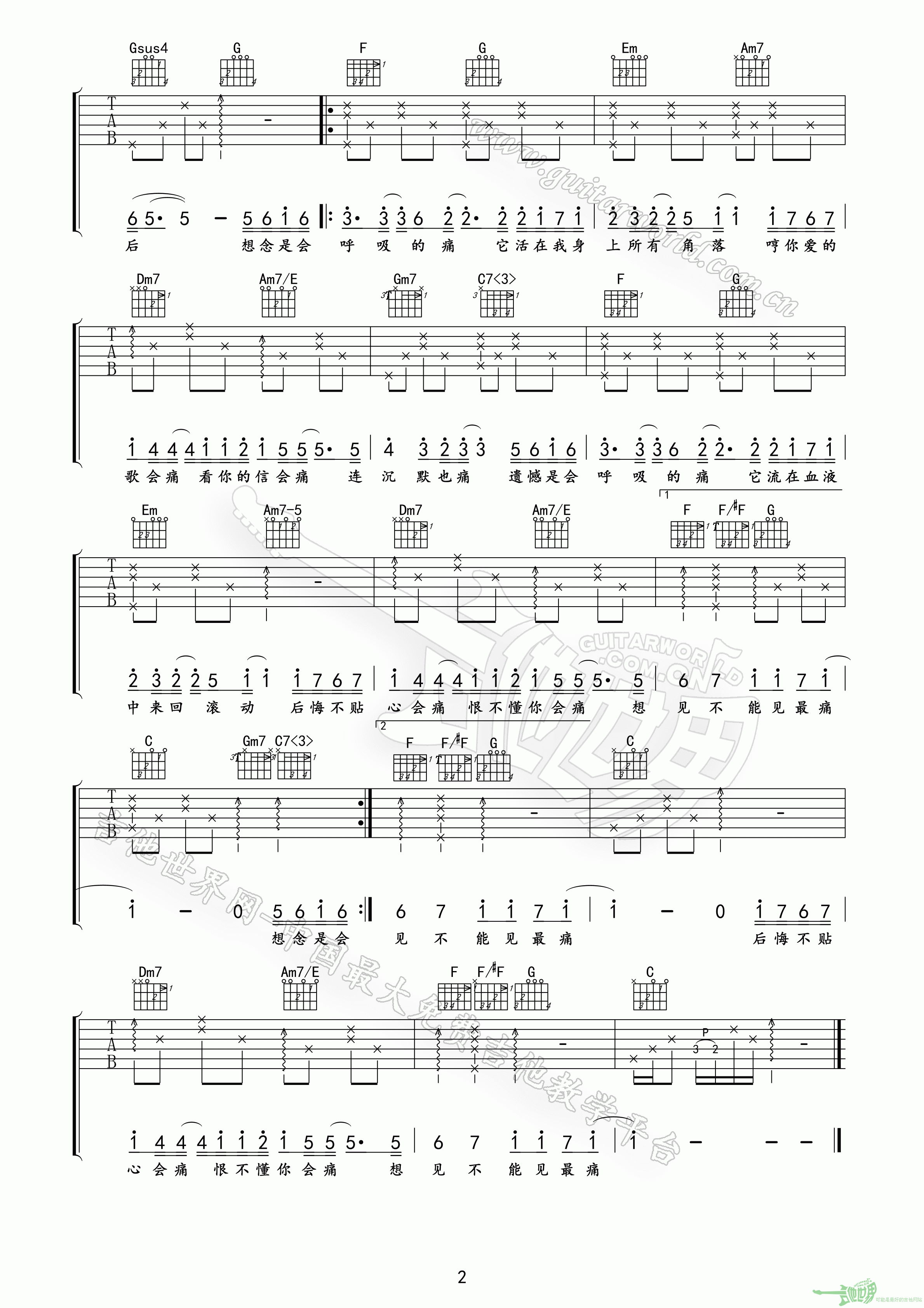 梁静茹 会呼吸的痛吉他谱 C调-C大调音乐网