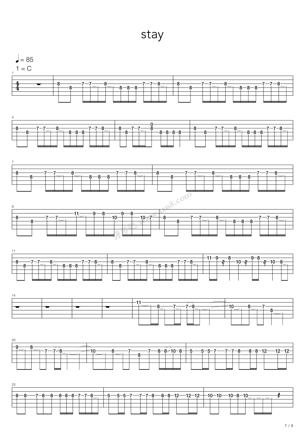 《stay》吉他谱-C大调音乐网