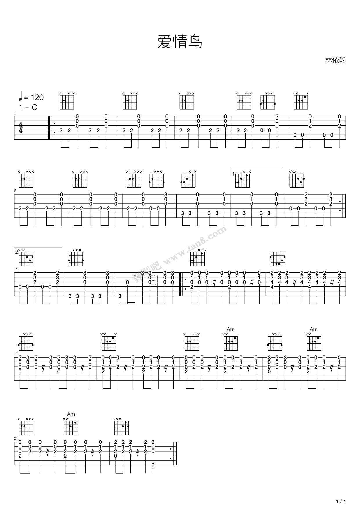 《爱情鸟》吉他谱-C大调音乐网