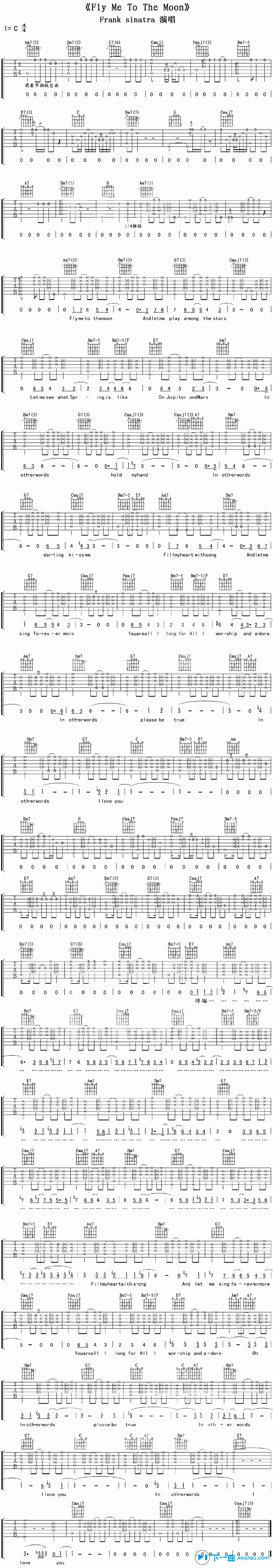 《fly me to the moon吉他谱C调（六线谱）_sinatra》吉他谱-C大调音乐网